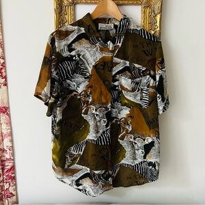 Vintage 1980s All Over Safari African animal print button-down shirt